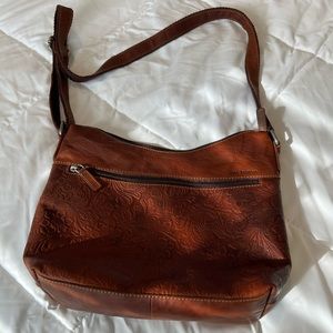 Jack Georges Tooled Floral Brown Leather City
Voyager Crossbody Bag Purse